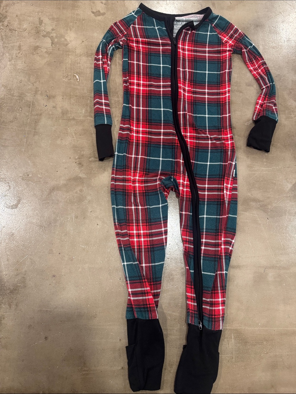 Little Sleepies Red & Green Holiday Plaid Footed Zippy One-Piece Pajamas